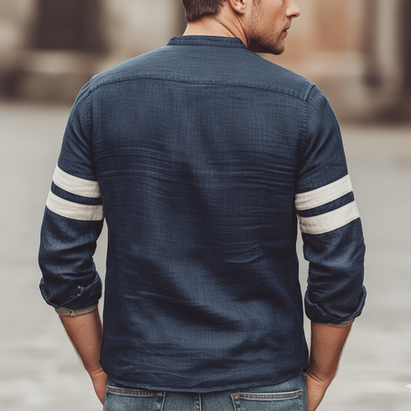 Men's Classic Versatile Color-block Patchwork Long-sleeved Denim Shirt MTZ1975A9U