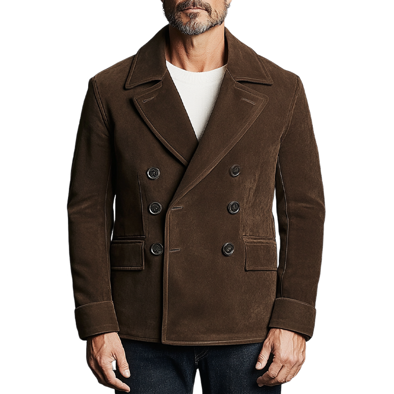 Men's Retro Faux Suede Lapel Double-Breasted Blazer MTA2873K5X