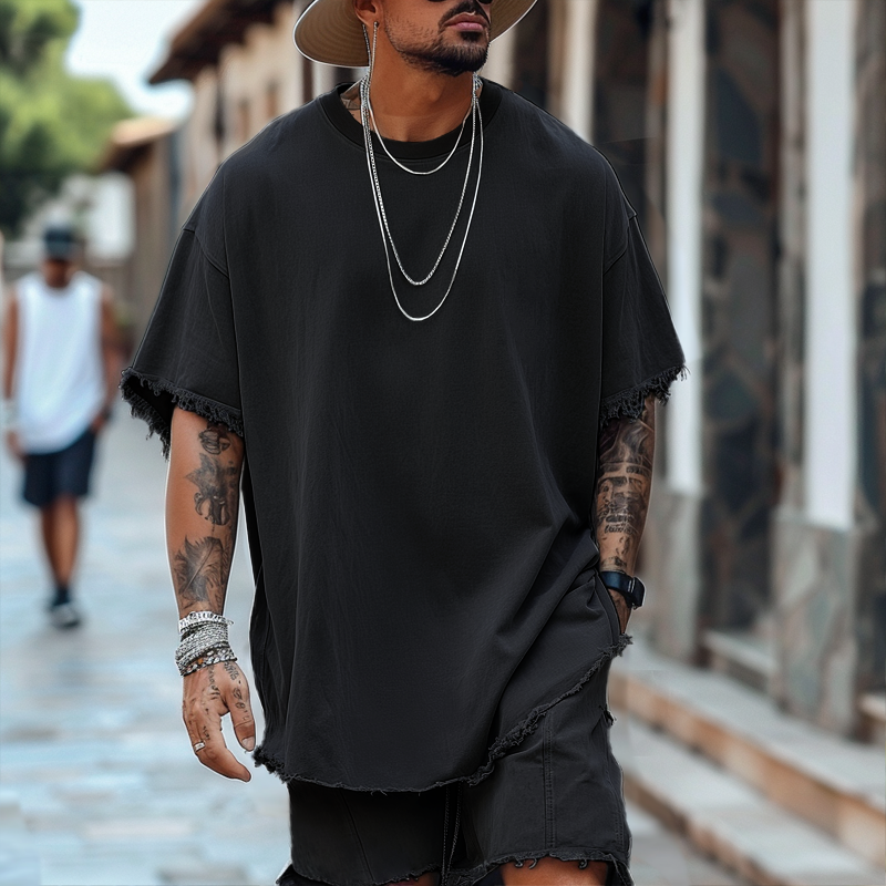 Men's Solid Loose Round Neck Short Sleeve T-shirt Shorts Casual Set 88119234Z