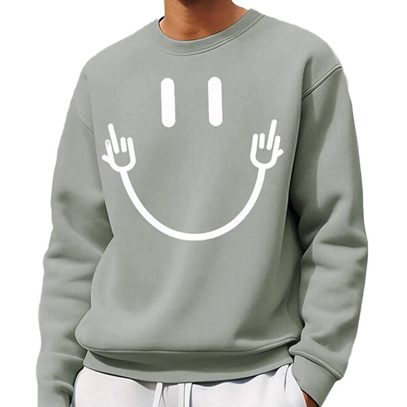 Men's Casual Smiley Face Printed Round Neck Long Sleeve Sweatshirt 63851140M