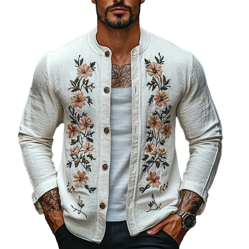 Men's Retro Embroidered Round Neck Thin Jacket 51275718X