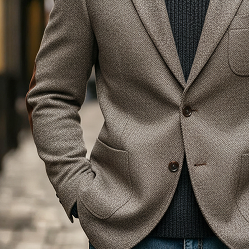 Men's Blended Fabric Patchwork Elbow-style Faux Suede Lapel Blazer MTA0637K4X