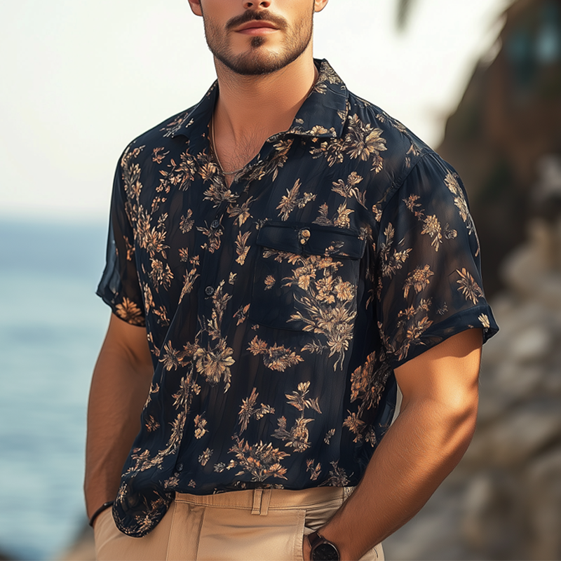 Men's Summer Soft Chiffon Printed Short Sleeve Shirt MTA0270G7U