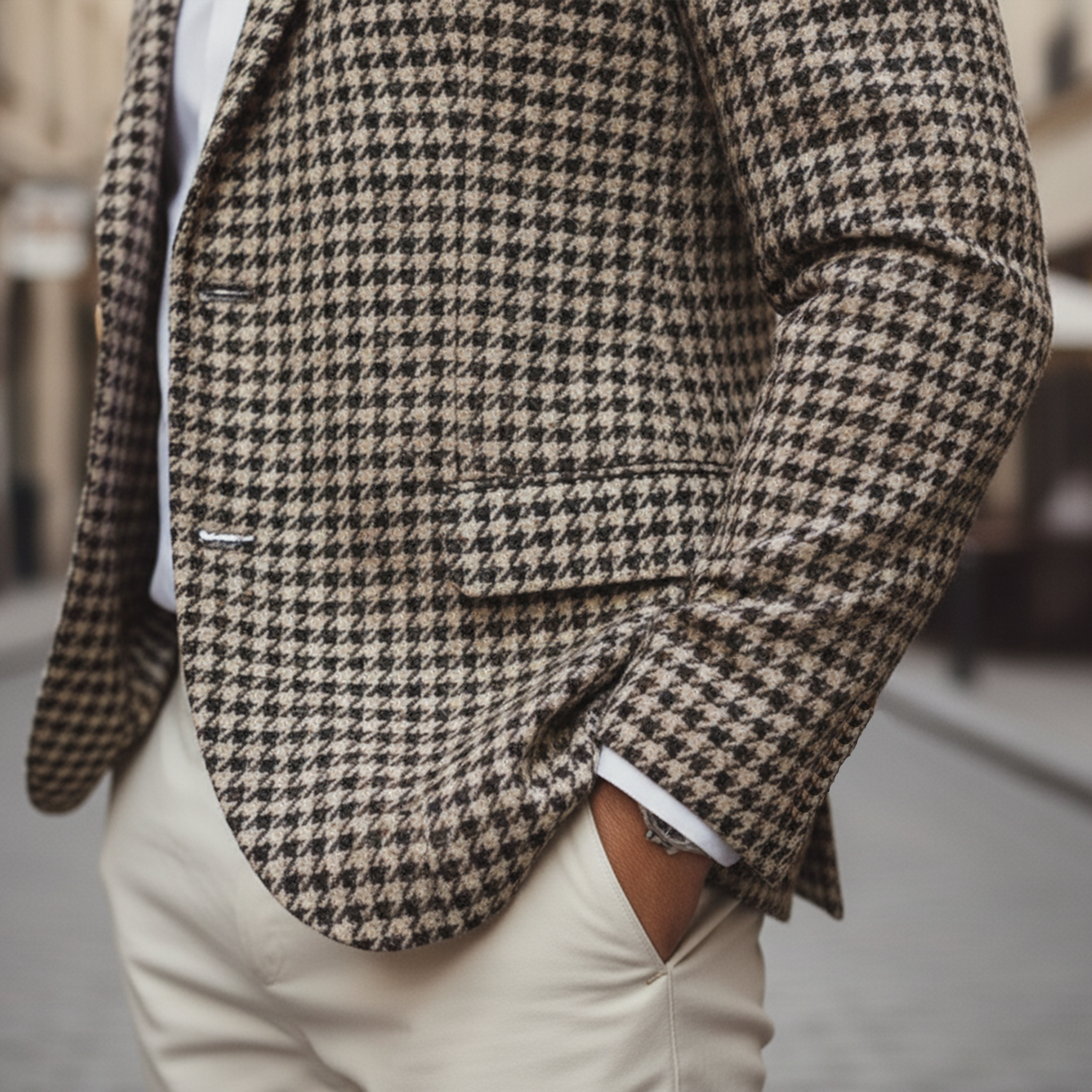 Men's Classic Light Business Faux Woolen Houndstooth Single-breasted Blazer MTA2289I6K