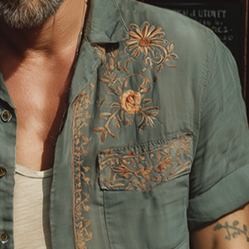 Men's Summer Exquisite Embroidered Short Sleeve Shirt MTA1777F6U