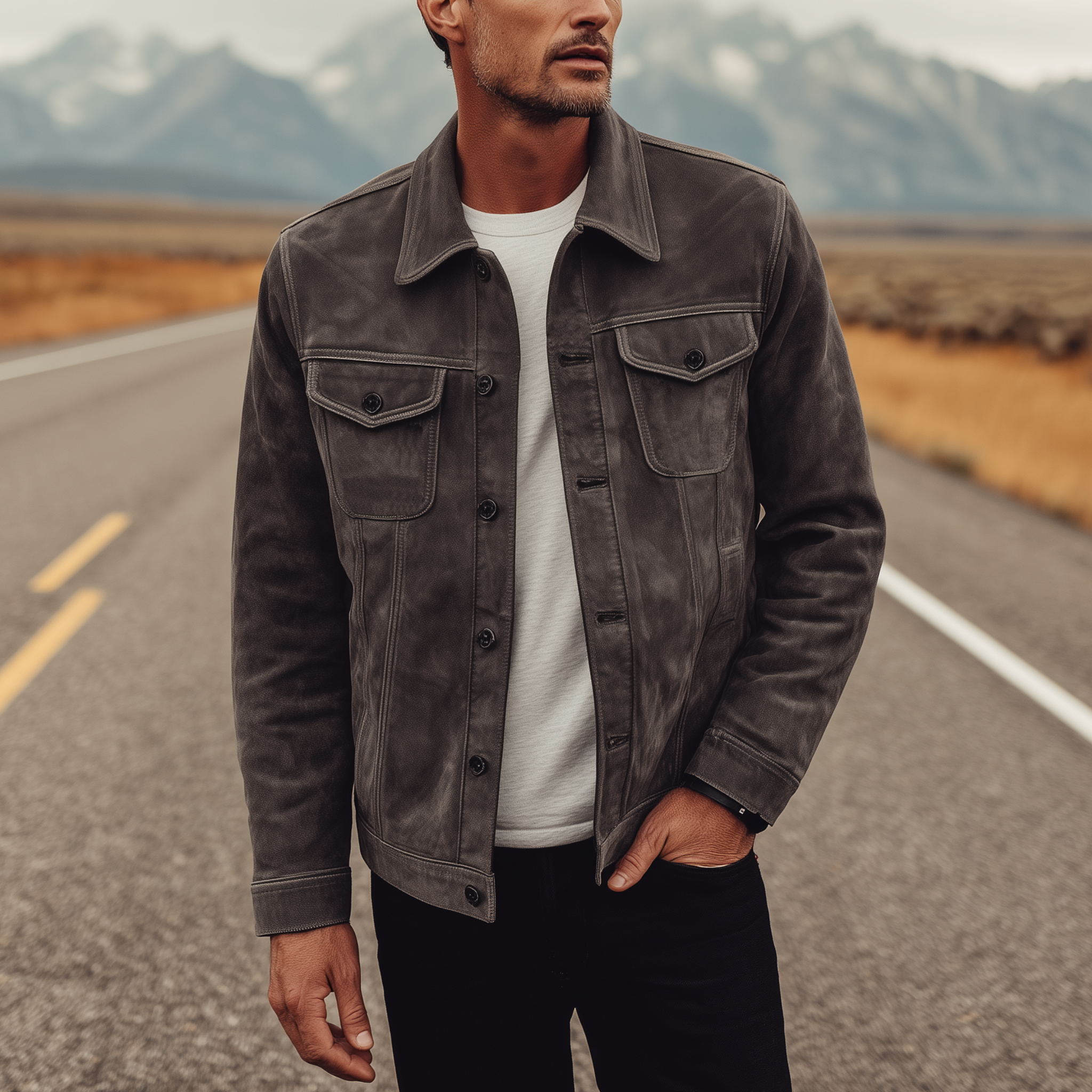 Men's Classic Retro Western Style Lapel Suede Jacket (With Detachable Fur Collar) MTA1888H4K