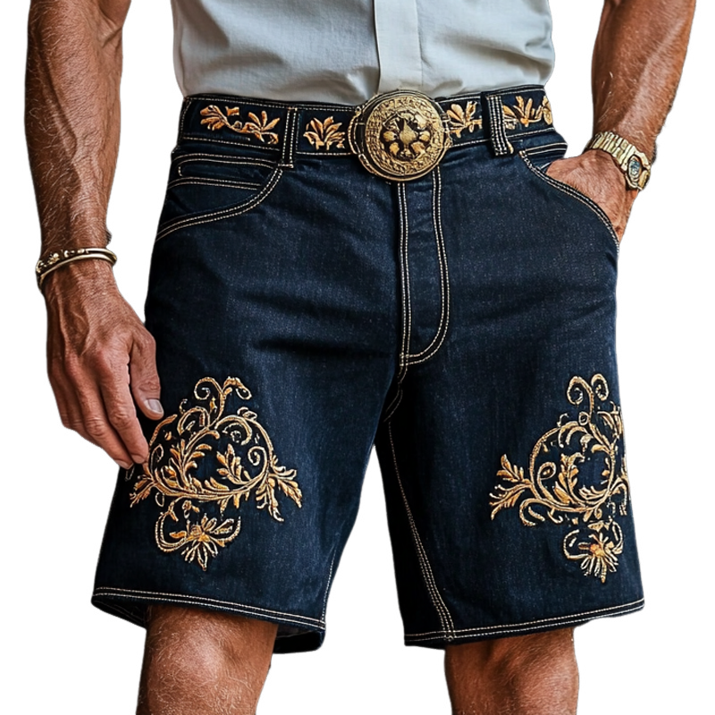Men'S Fashion Retro Embroidered Straight Denim Shorts MTA0948E0Z