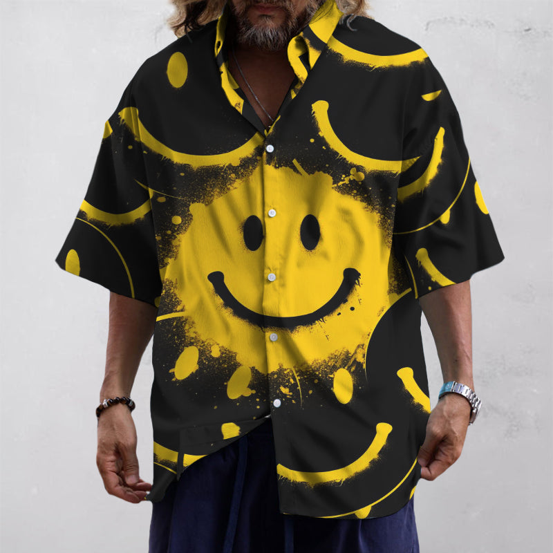 Men's Casual Hawaiian Smiley Lapel Short Sleeve Shirt 32048500TO
