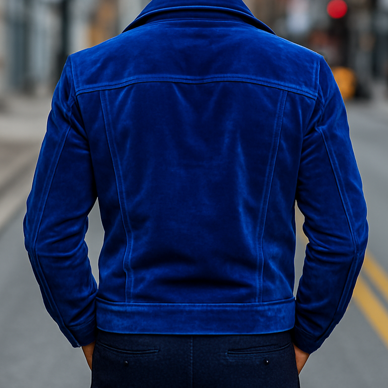 Men's Vintage Klein Blue Button-Down Velvet Jacket MTA1817H1U