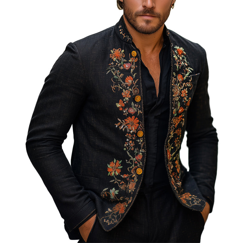 Men's Spring and Autumn Vintage Embroidered Stand Collar Blazer MTA1830C2U