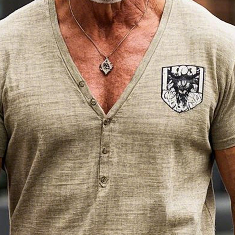 Men's Casual Comfortable V-Neck Printed T-Shirt 96792039P