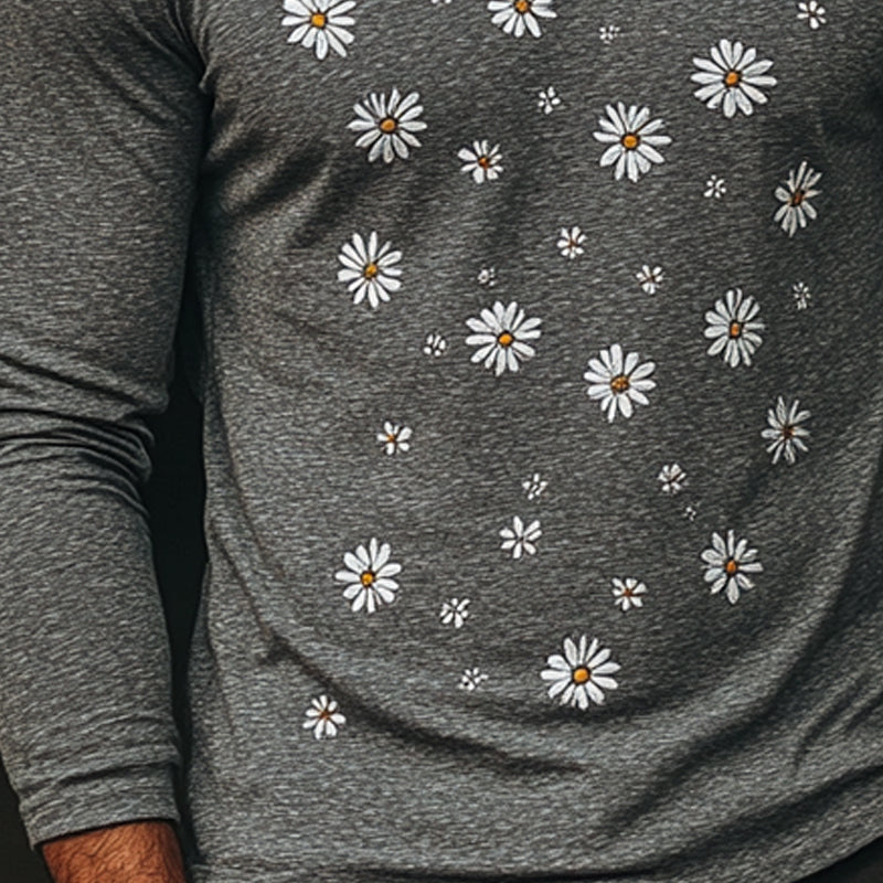 Men's Blended Daisy Embroidered Long-sleeved T-shirt 85428191X