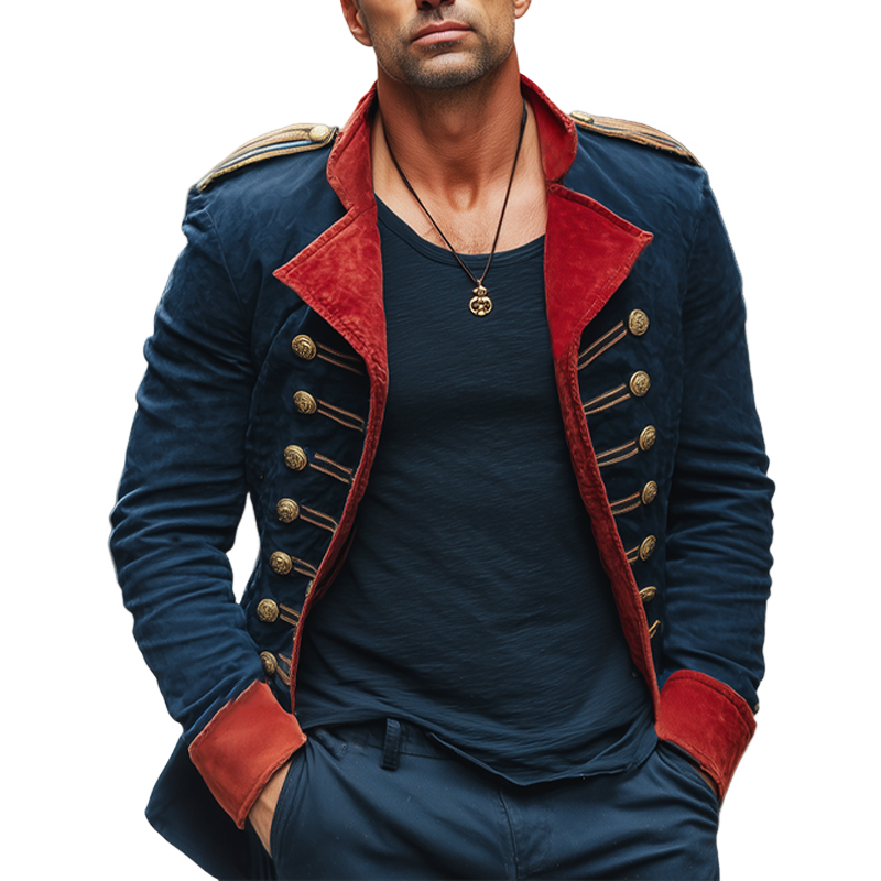 Men's Vintage Double-breasted Suede Colorblock Short Coat MTA3062H8U