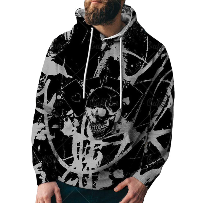 Men's Poker Print Loose Hoodie 53242985U