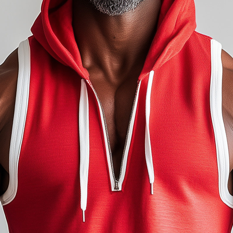 Men's Summer Fashion Zipper Hooded Sports Leisure Tank Top MTA2592D7P