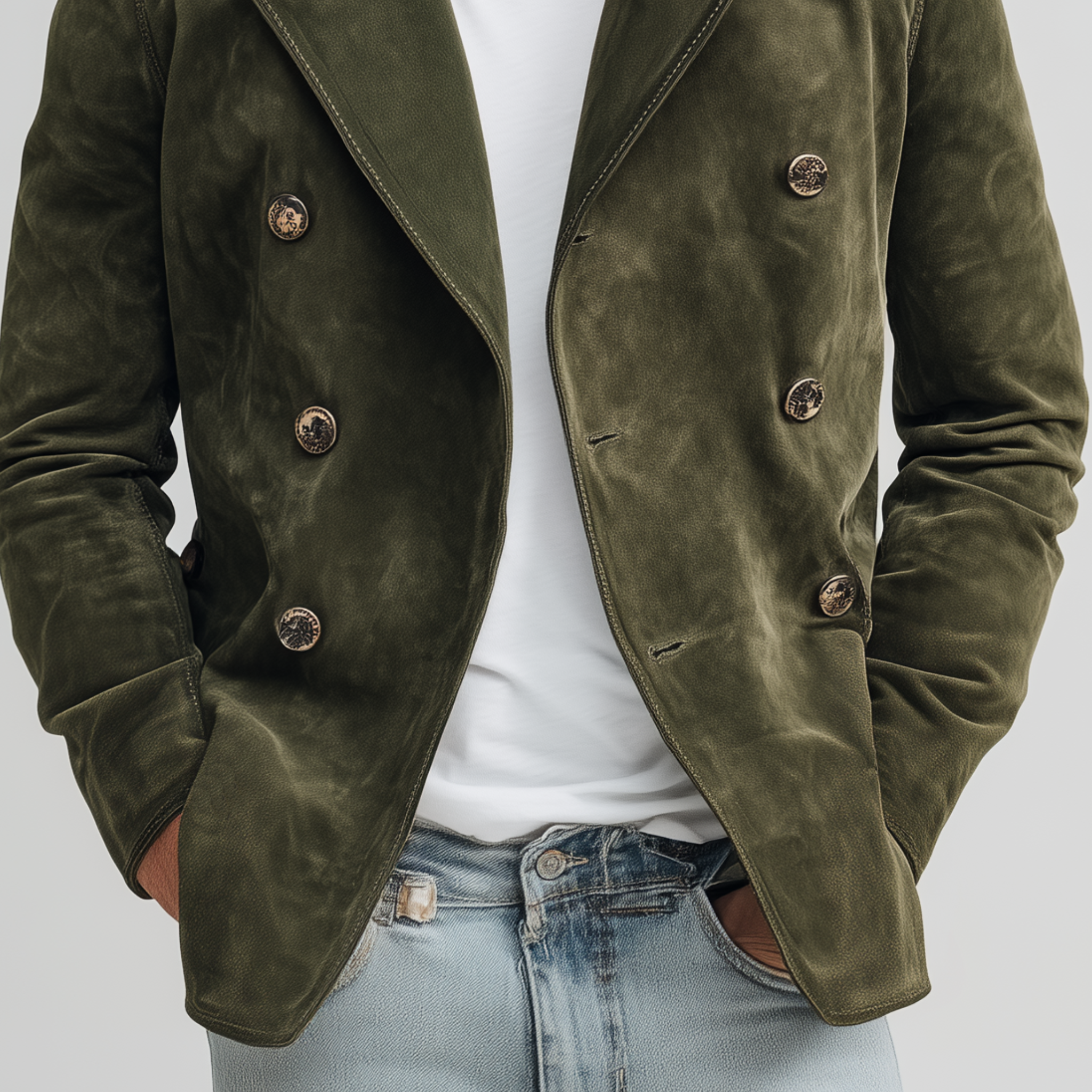 Men's Classic Casual Lapel Suede Double Breasted Jacket MTA2666H1K