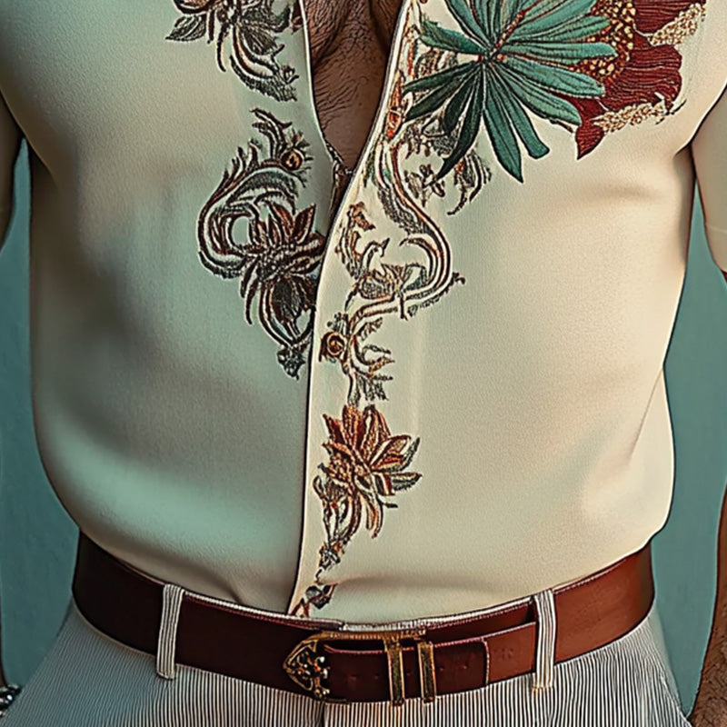 Men's Fashion Floral Embroidery Short Sleeve Shirt 39136608P