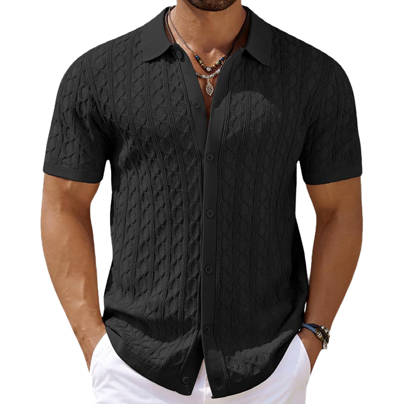 Men's Solid Color Knitted Button Polo Shirt 08122639X