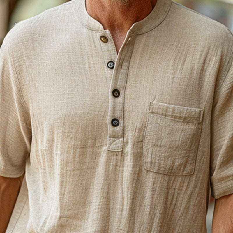 Men's Solid Linen Loose Casual Henley Shirt 81417176P