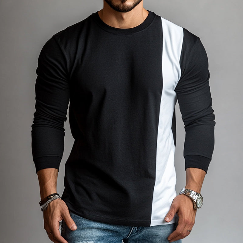 Men's Retro Casual Stitching Round Neck Long Sleeve T-Shirt 62079252TO