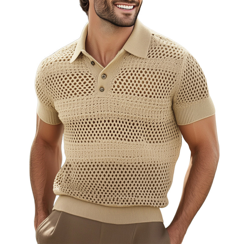 Men's Summer Knitted Breathable Polo Neck Short Sleeve T-Shirt MTA1465D6U