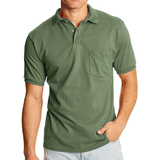 Men's Solid Lapel Breast Pocket Short Sleeve Polo Shirt 02068496Z