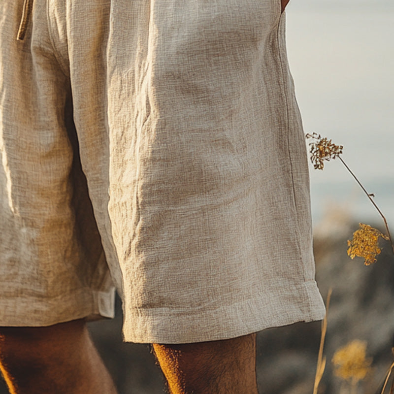 Men's Light Khaki Solid Casual Linen Shorts 52208058P