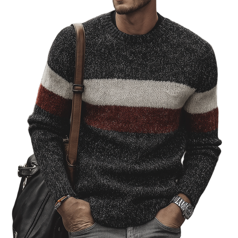 Men's Retro Casual Striped Colorblock Crew Neck Sweater MTA1072J9TO