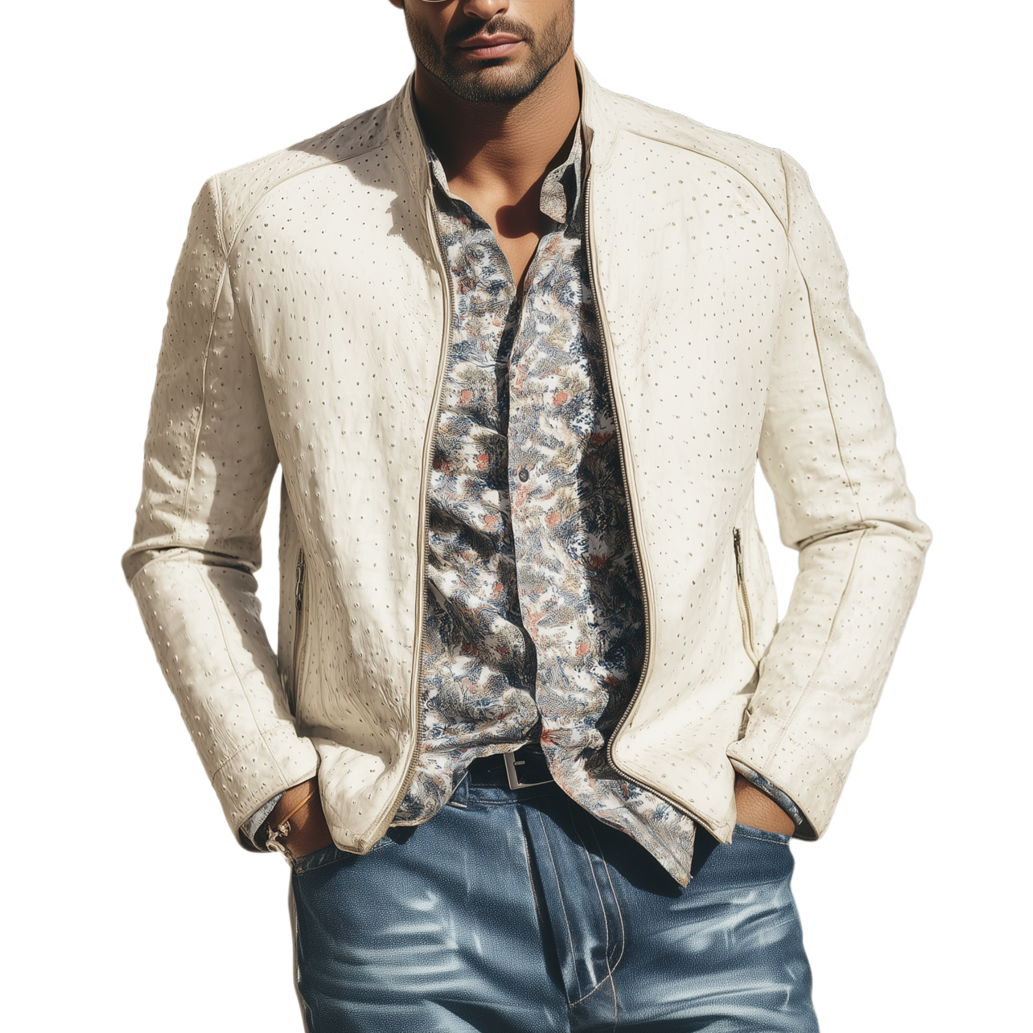 Men's Classic Retro Stand Collar Textured PU Leather Slim Zipper Jacket MTA1518H3K