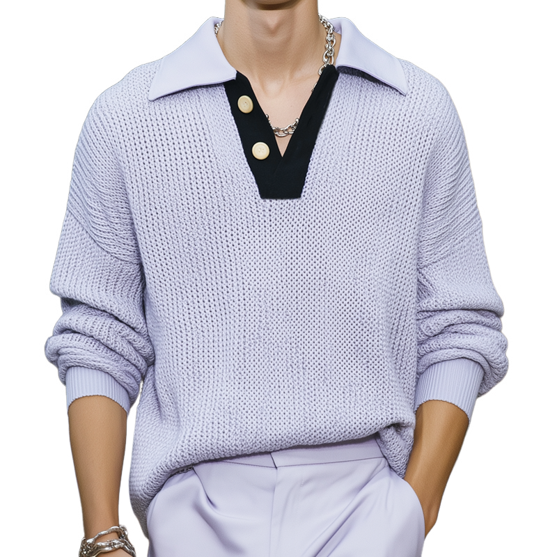 Men's Classic Casual Loose V-neck Knitted Sweater MTA2939H5U