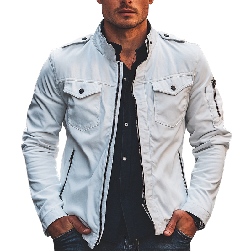 Men's Slim-fit Solid Color Stand-up Collar Zip-up Jacket MTA1611I6X