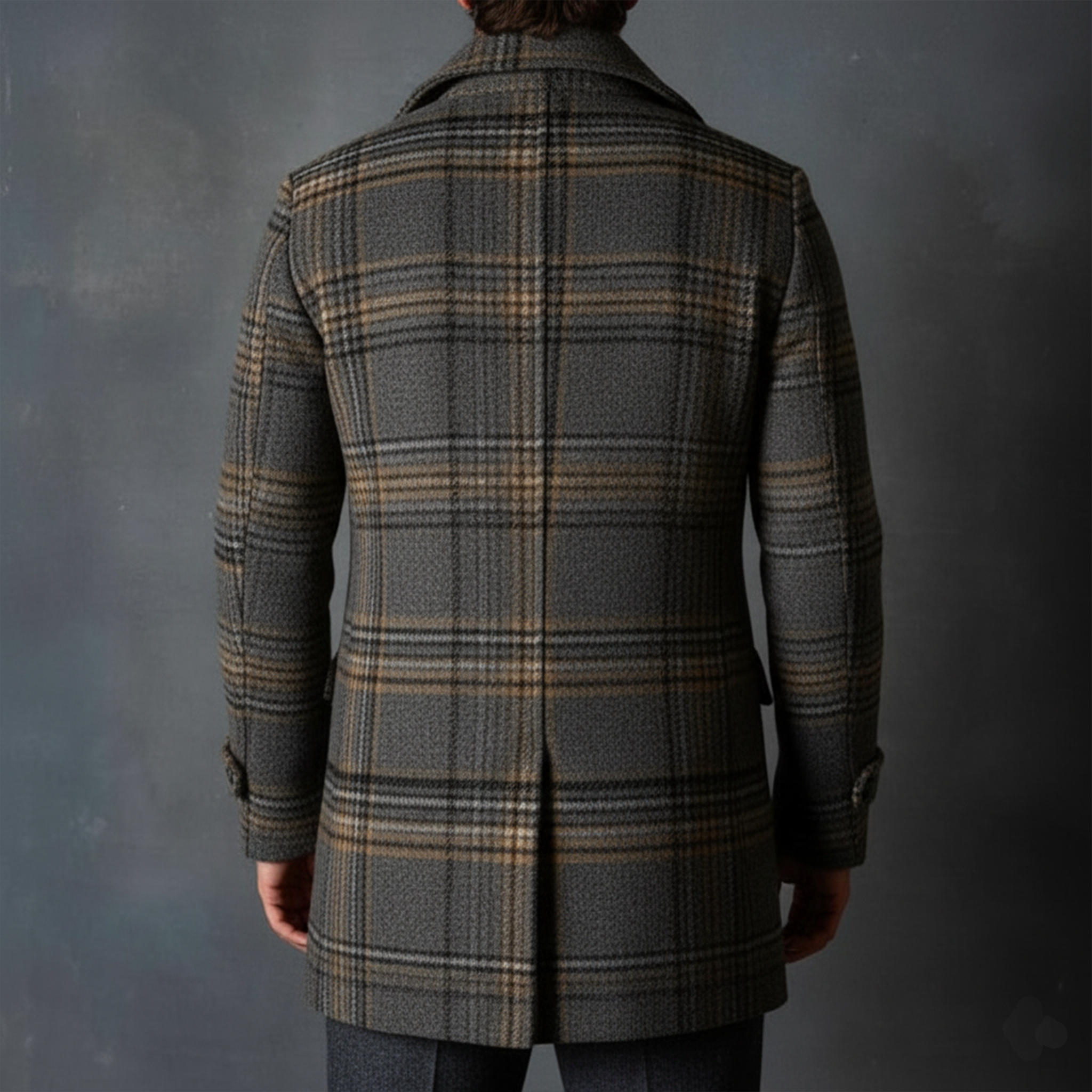 Men's Classic Retro Lapel Faux Plaid Wool Double-breasted Coat MTA3039I1K