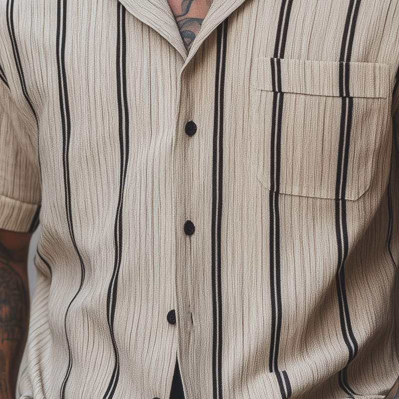 Men's Loose Casual Striped Printed Short Sleeve Shirt MTA2072F6X