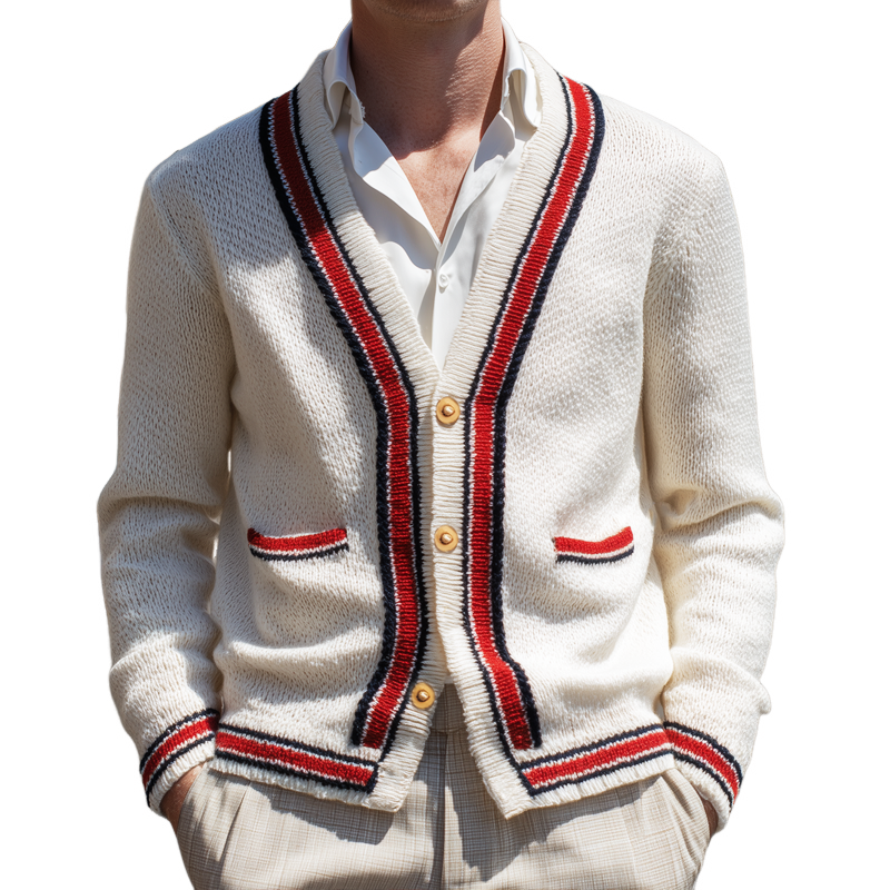 Men's Classic V-Neck Colorblock Button Knit Cardigan MTA0864I0U