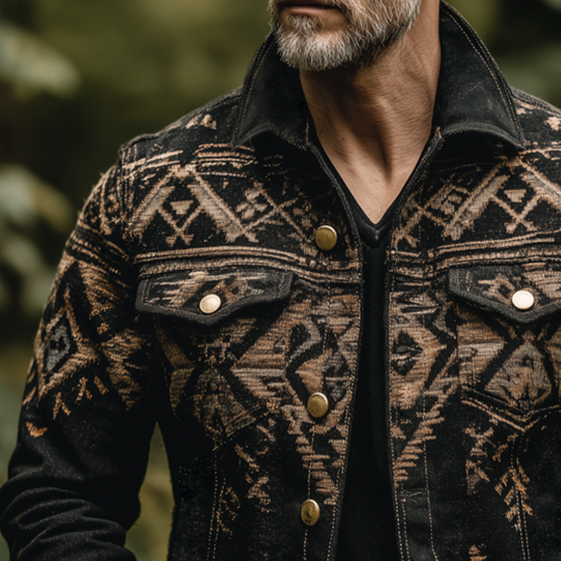 Men's Retro Casual Western Style Aztec Print Lapel Jacket MTA1483H6TO