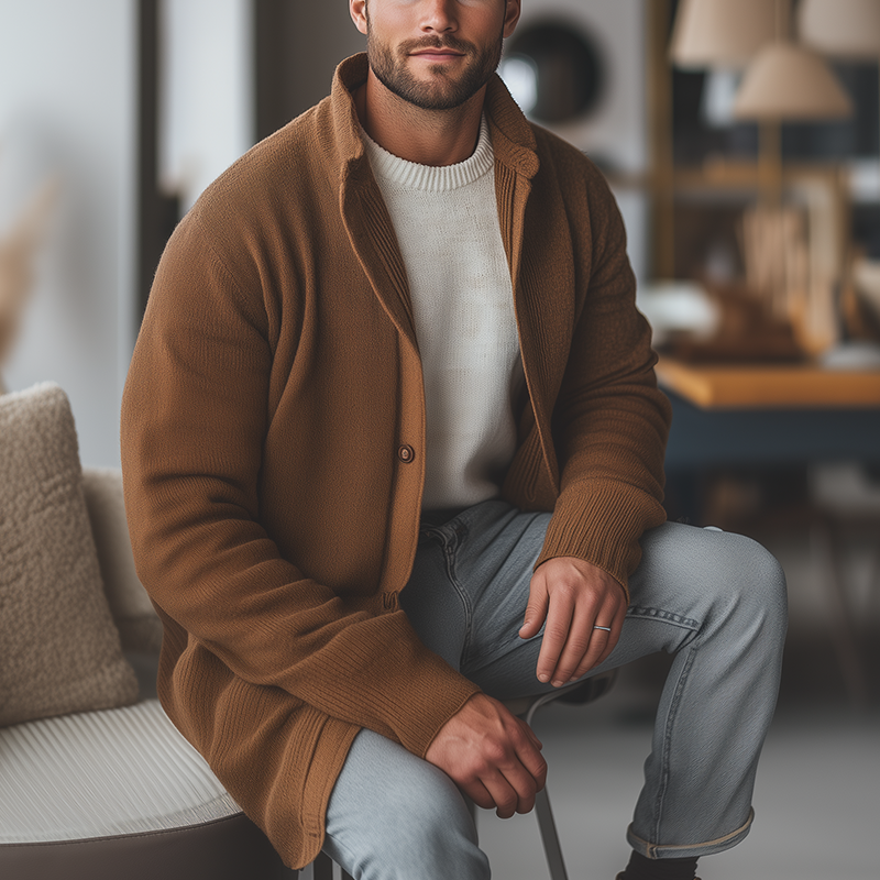 Men's Simple Cotton Yarn Knitted Loose Button-Up Cardigan MTA2628K0P