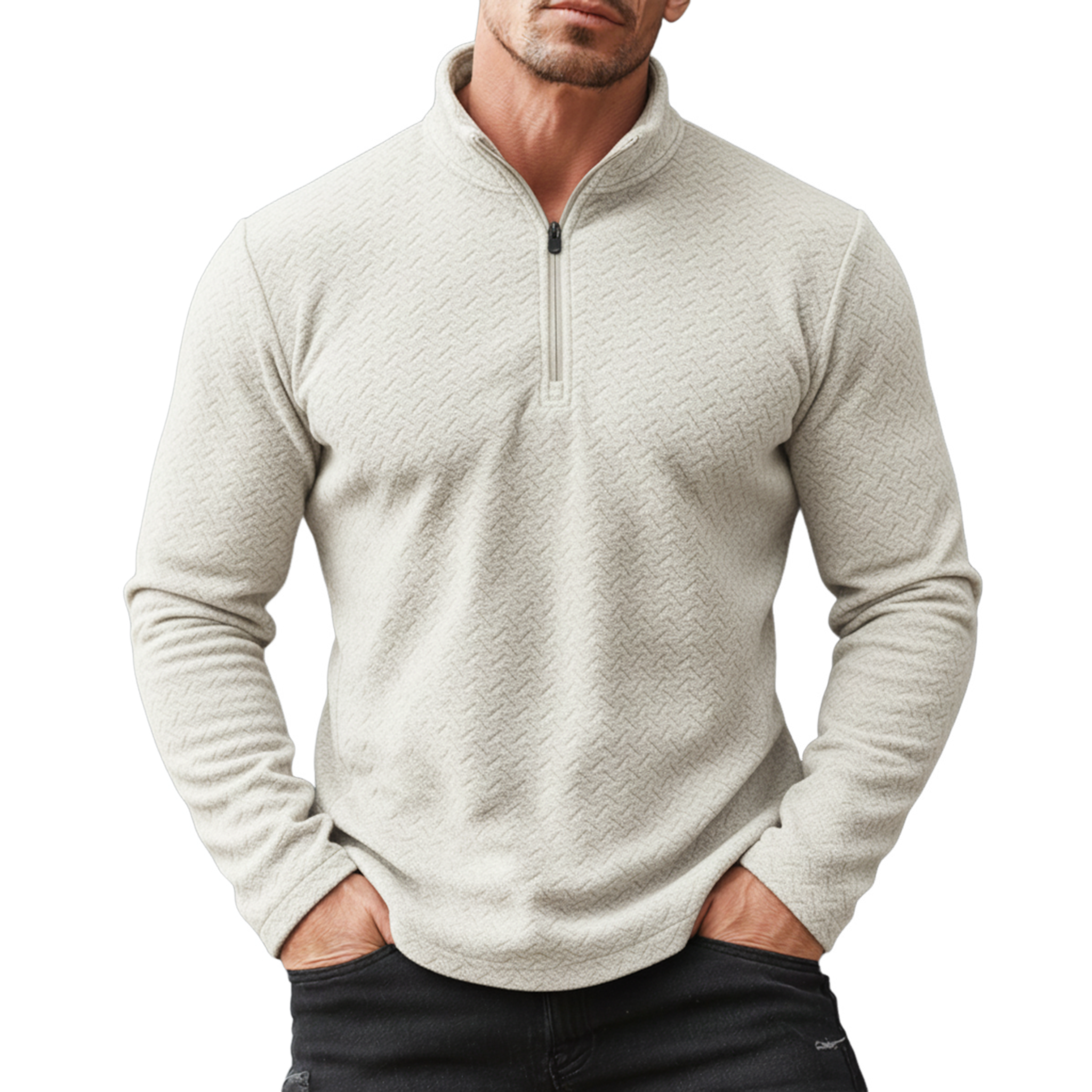 Men's Classic Stand Collar Zipper Textured Dralon Slim Fit Sweatshirt MTA2422J7K