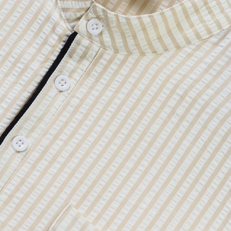 Men's Contrast Striped Stand Collar Short Sleeve Shirt MTA0617E5X