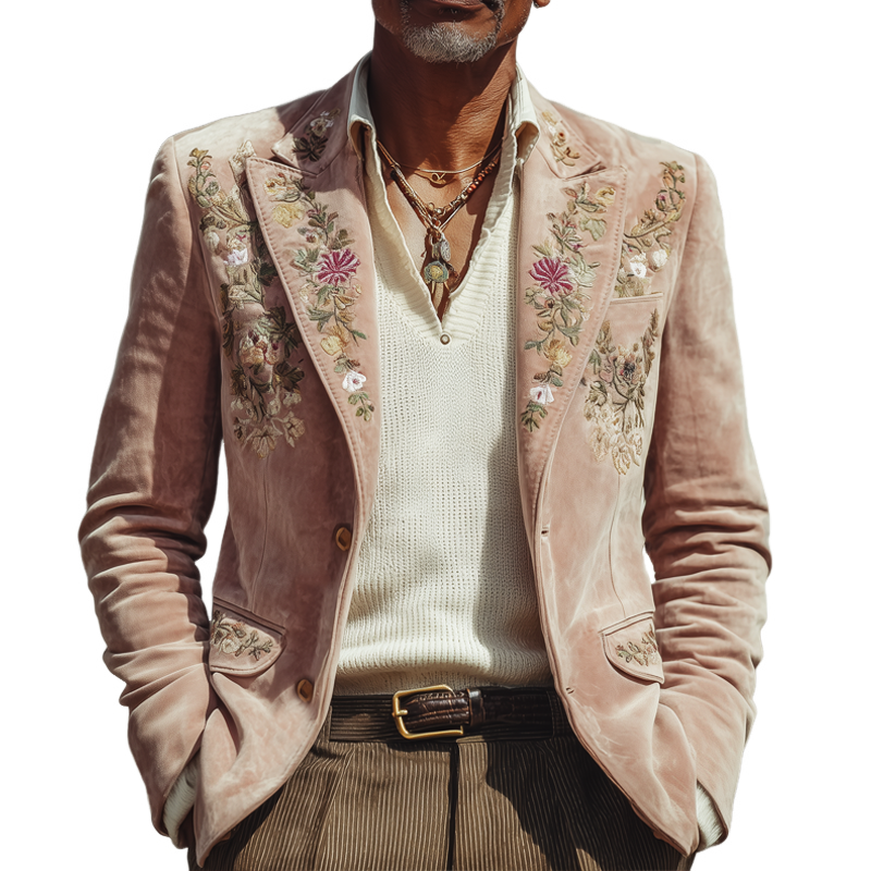 Men's Exquisite Embroidered Velvet Two-button Blazer MTA1306I6U