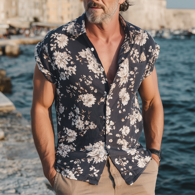 Men's Summer Floral Print Short Sleeve Shirt MTA0447G7U