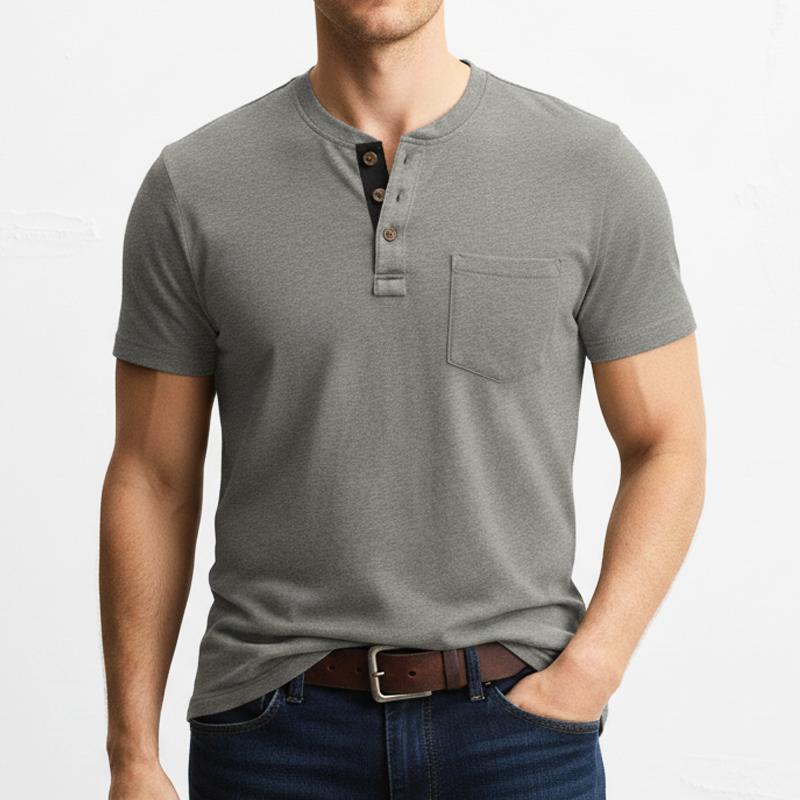 Men's Business Three-Button Henley Collar Short-Sleeve T-Shirt MTZ1276B6U