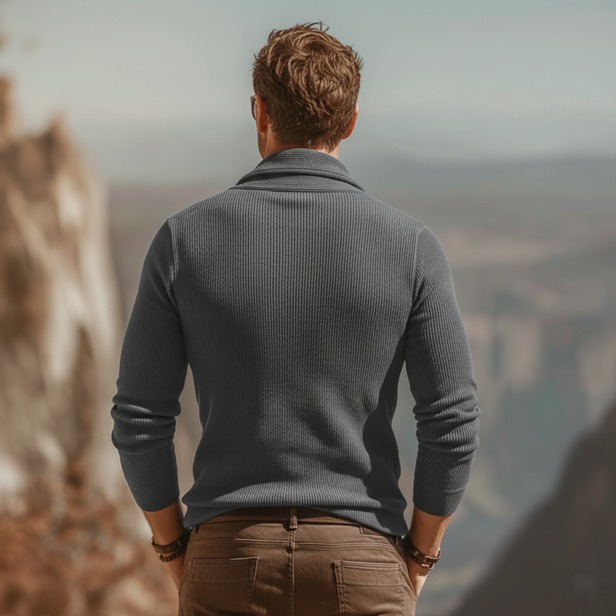 Men's Classic Casual Ribbed Slim-fit Long-sleeved T-shirt MTA1838L6K