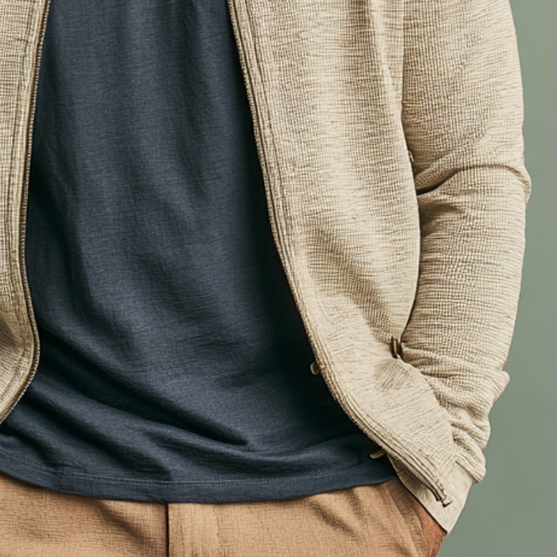 Men's Solid Color Wool Zipper Stand Collar Knitted Cardigan MTA2741J6X