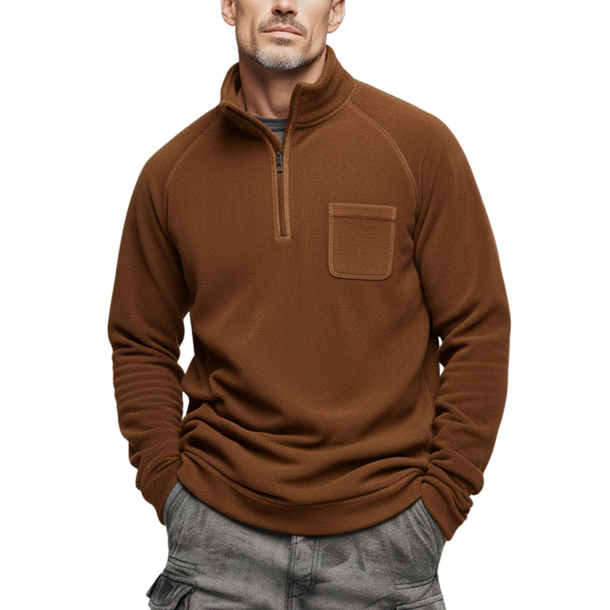 Men's Classic Casual Western Tough Style Dralon Warm Skin-friendly Stand Collar Zipper Sweatshirt MTA2193J7K