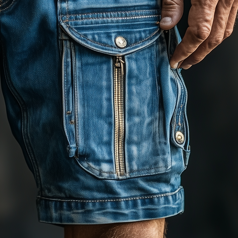 Men's Summer Fashion Washed Multi-Pocket Denim Cargo Shorts MTA3022F1P