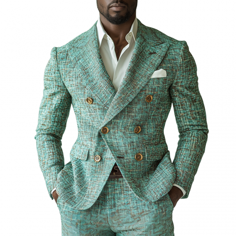 Men's Vintage Elegant Jacquard Peaked Lapel Double Breasted Slim Fit Suit Blazer MTA2248G9M