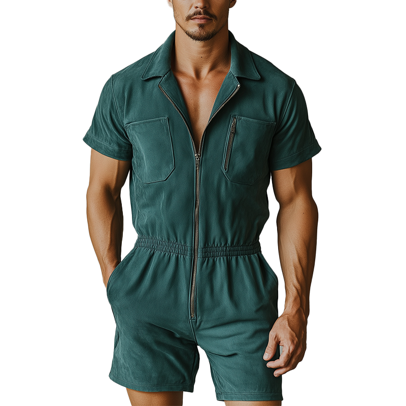Men's Vintage Faux Suede Zip-Up Jumpsuit MTA2385G1P