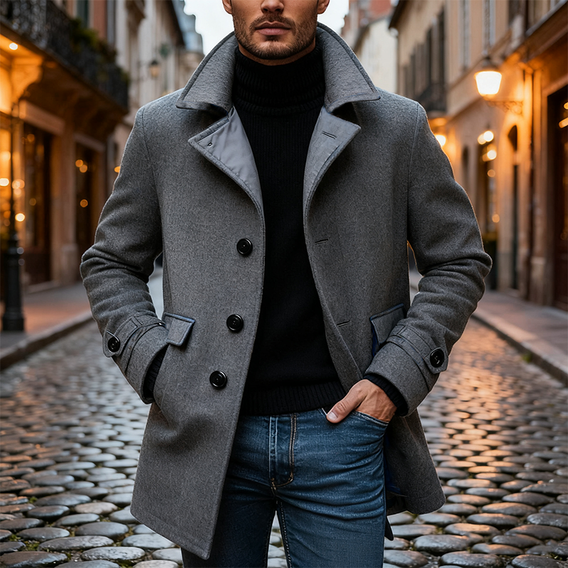 Men's Casual Solid Color Imitation Wool Single-breasted Mid-length Coat MTA2036J8X