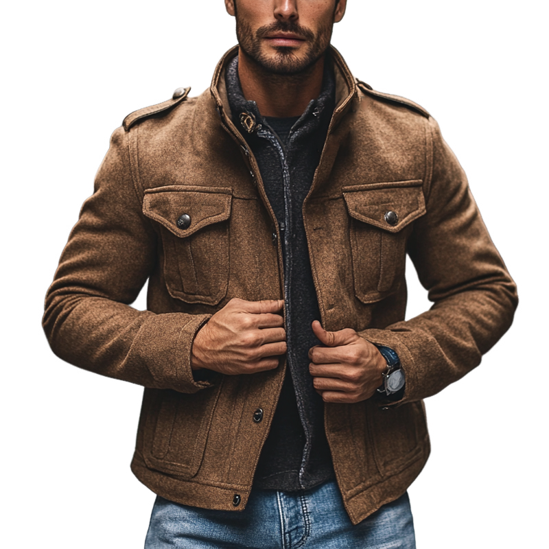 Men's Slim-fit Imitation Wool Blend Multi-pocket Jacket MTA2836I9X