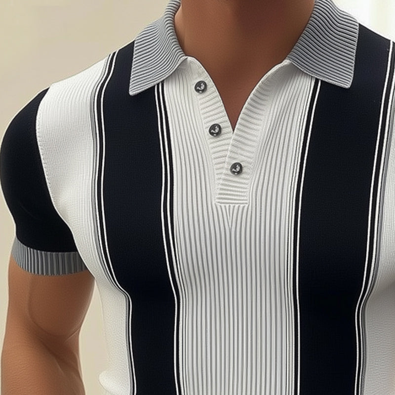Men's Business Black And White Knitted Polo Neck T-Shirt MTA0993E7U